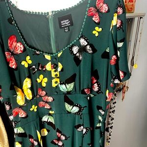 Unique Vintage Teal Dress with Colorful Butterfly Pattern